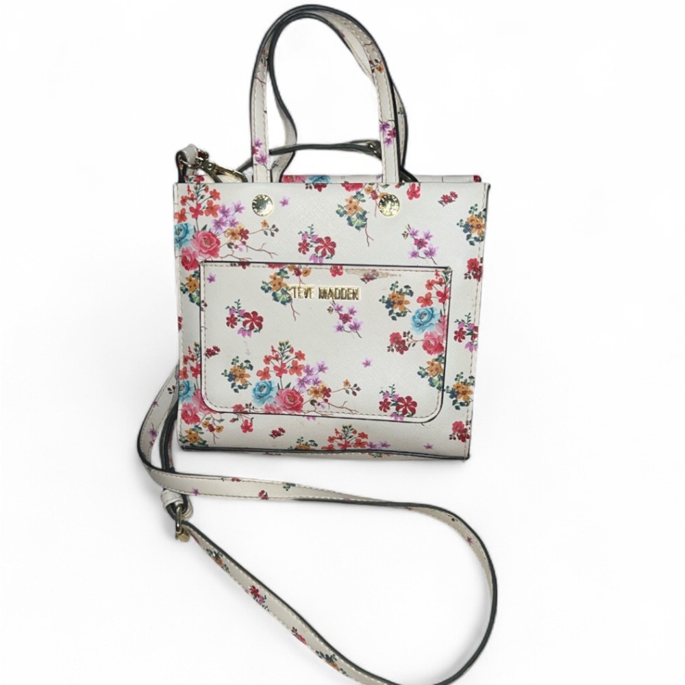Steve Madden floral print trapeze bag.